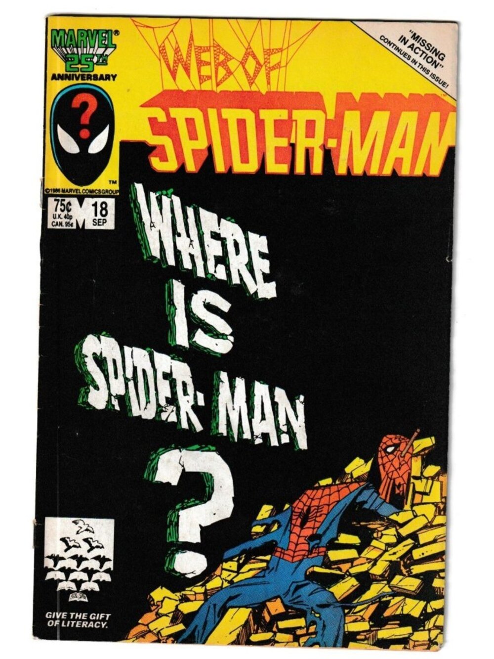 Marvel Comics Web Of Spider-Man #18 Sept 1986 The New Universe Ad Vintage Comic